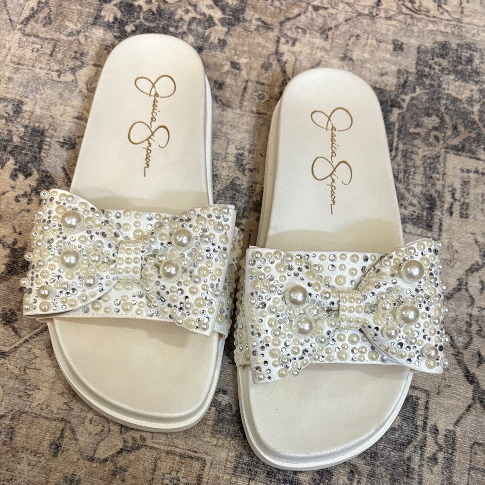 Jessica Simpson Pearl Embellished White Sandals